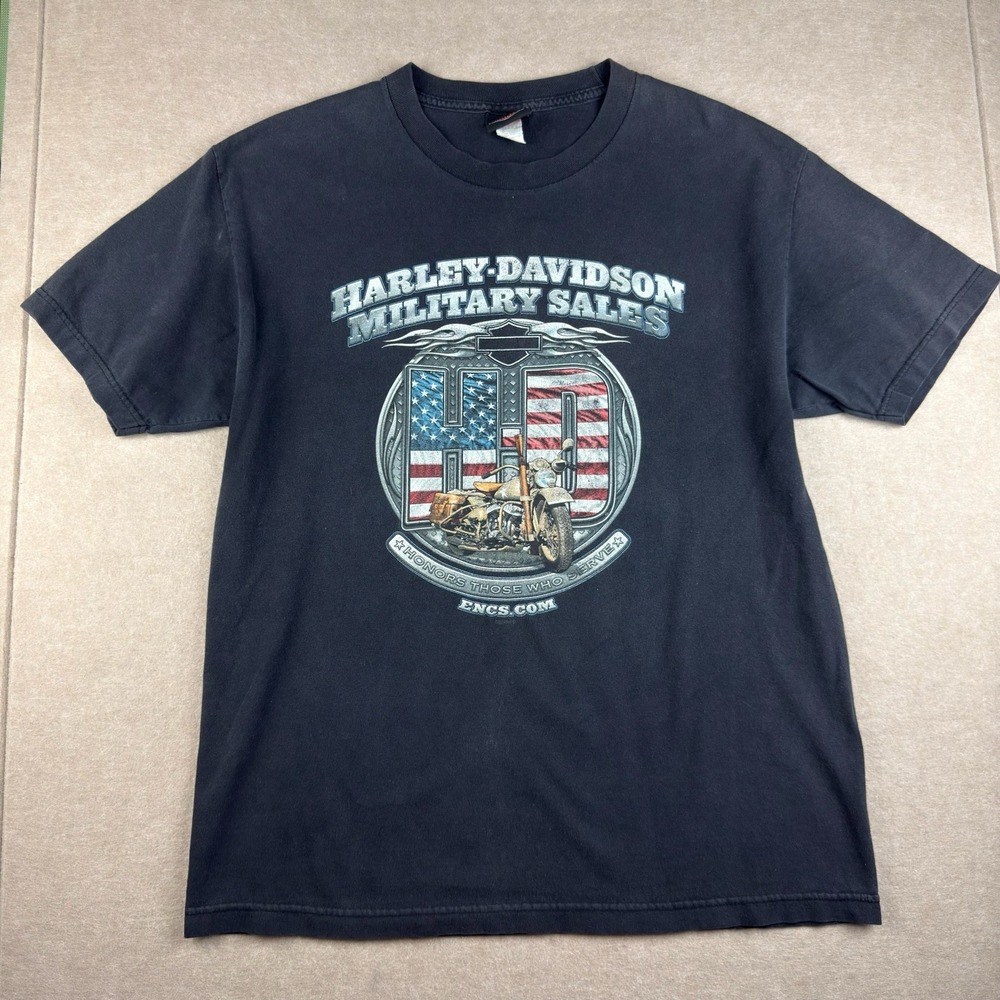 Harley Davidson Shirt Men L Black Military Sales Flag Bike Graphic‎ Bravado